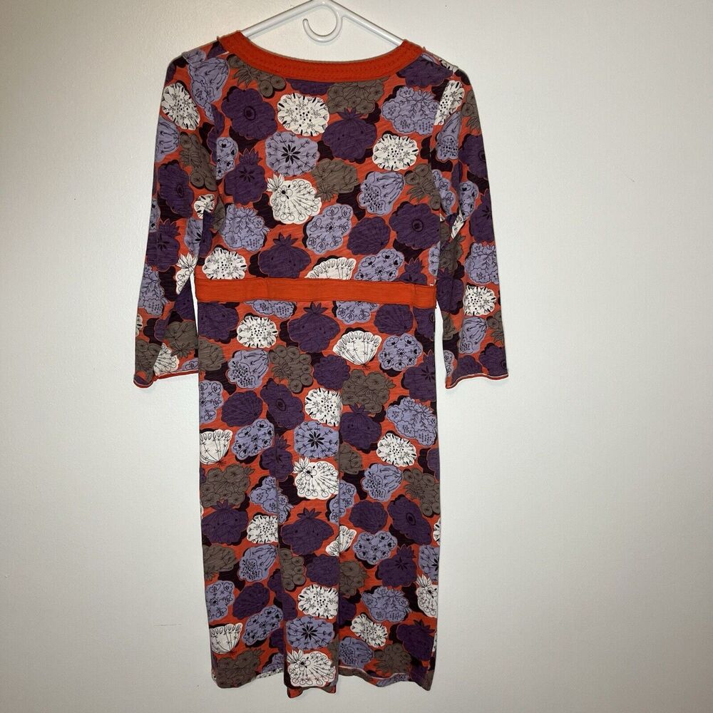 Boden Womens‎ Dress Multicolor Orange Floral V Neck 3/4 Sleeve 100% Cotton 6 R - Picture 2 of 6
